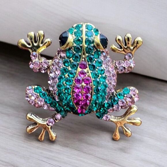 Frog Brooch With Colorful Stones - Picture 1 of 5